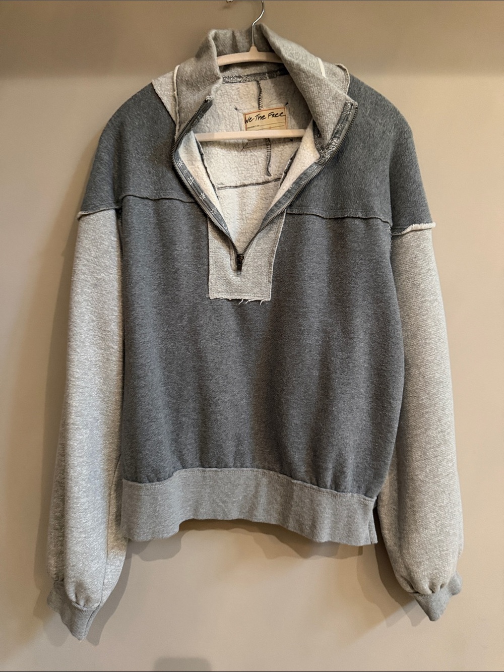 Free People Two-Tone Gray Quarter-Zip Sweater